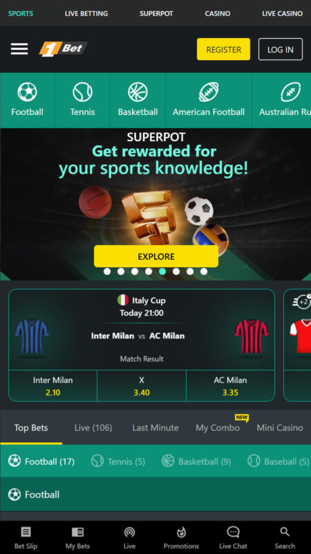 1bet nyitóoldal képernyőkép